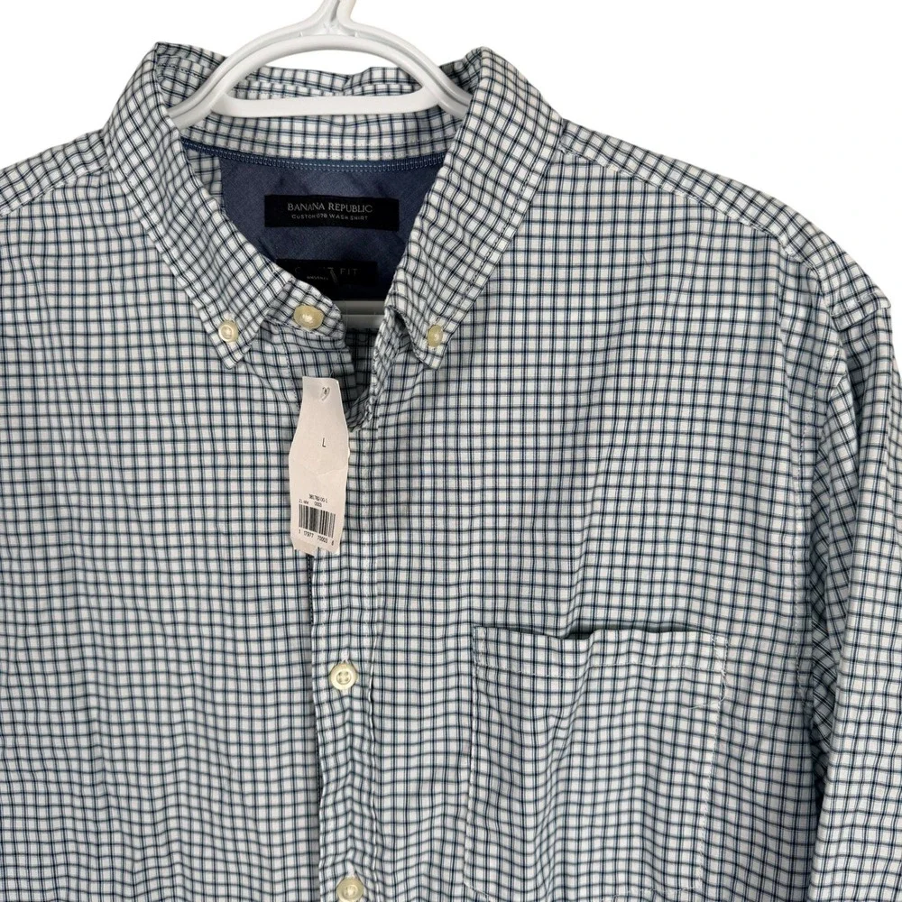 Banana Republic Grant Fit Shirt Button Down Mens L Custom 078 Wash‎ Blue Check